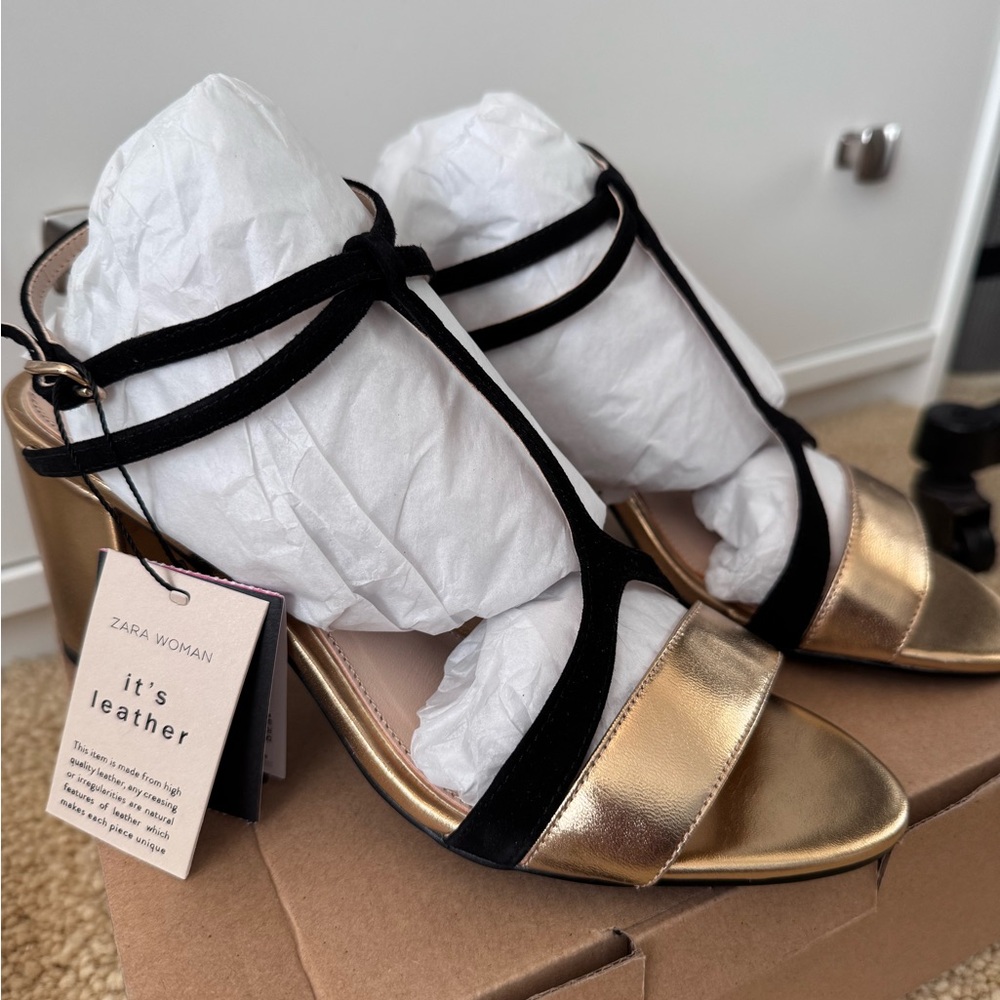 Zara Black and Gold Sandals - Picture 6 of 11